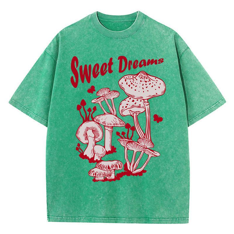 Sweet Dreams Mushroom Design Washed T-Shirt Women Summer T Shirts Cotton Top Multicolor Oversized Clothes