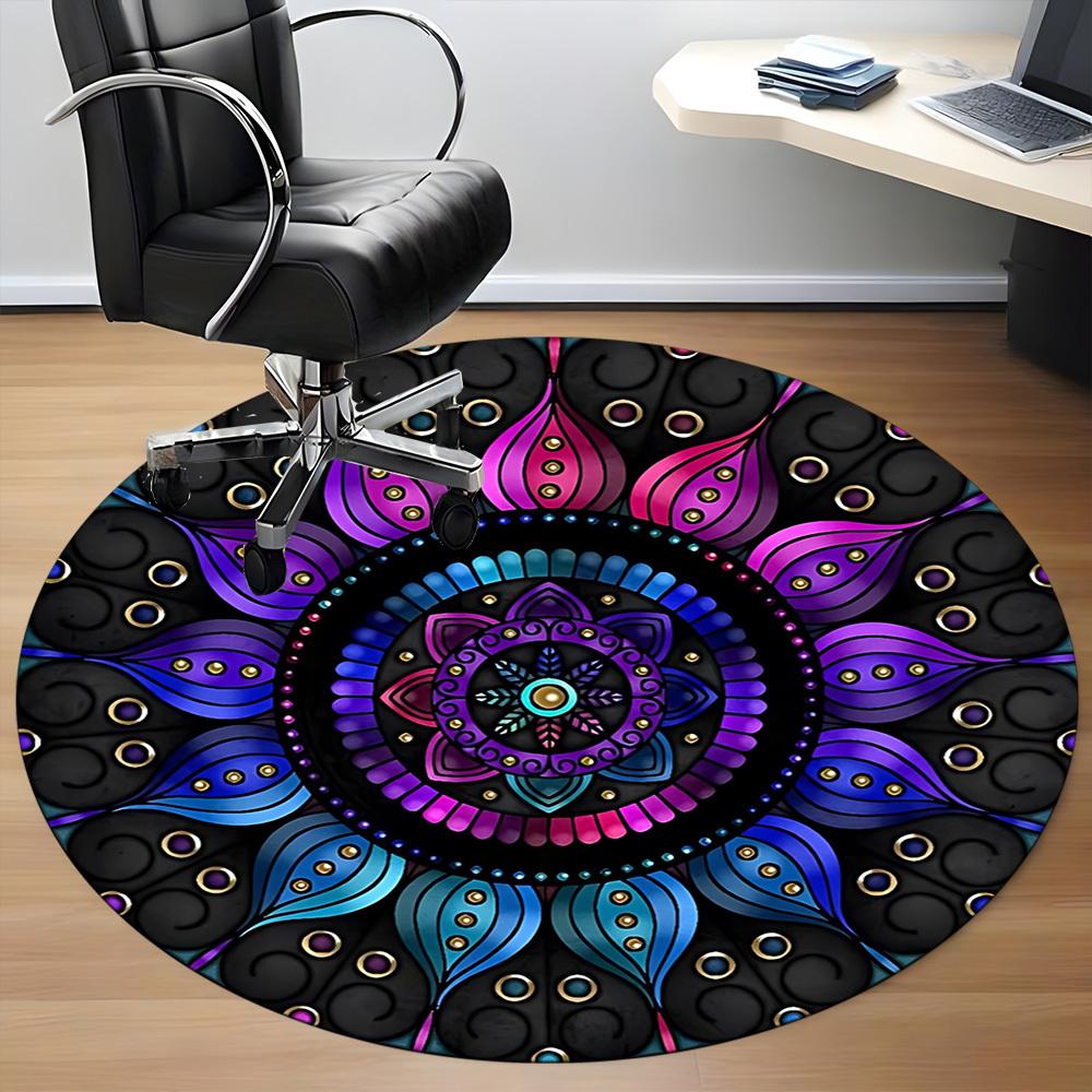 1PC Mandala Artwork Office Round Rug, Non slip, Soft and Durable Office Rug for Interior Decoration, Perfect for Office
