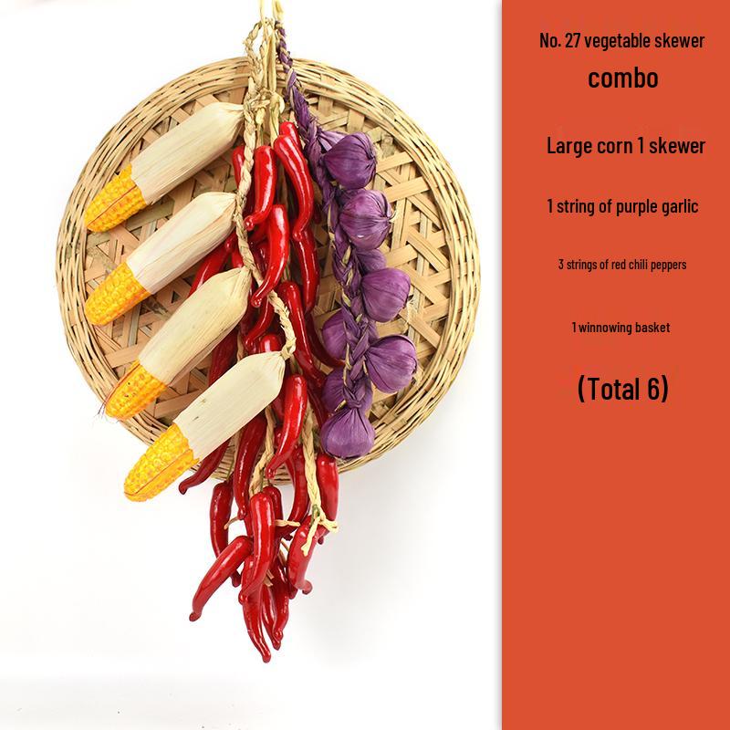 Brocheta Artificial de Chile Rojo, Ajo, Cacahuete y Maíz para Decoración de Fiesta de la Cosecha
