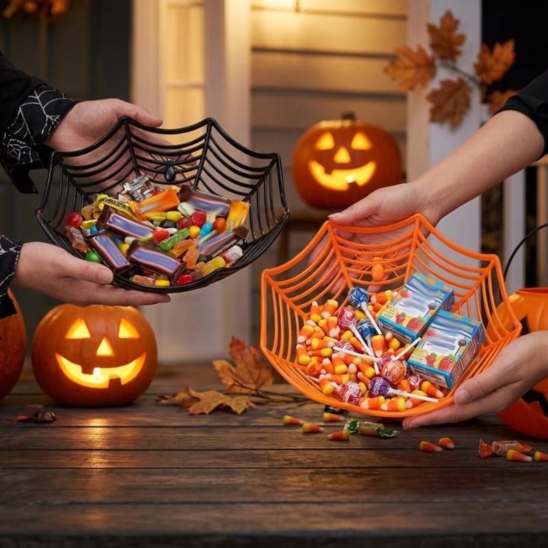 Halloween Spider Web Candy Basket Snacks Fruits Bowl Biscuit Packaging Basket Trick or Treat Decoration Halloween Party Supplies