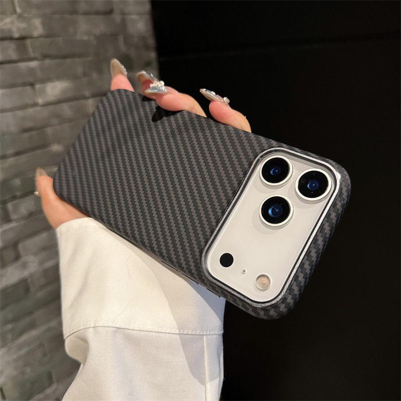 iPhone 17 Pro Max Carbon Fiber Texture Case with Metal Lens Magnet Cover