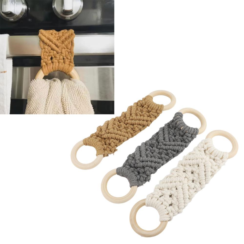 3 PCS White Grey Brown Macrame Towel Holder Hanging Towel Holder  Kitchen Bathroom Laundry Room