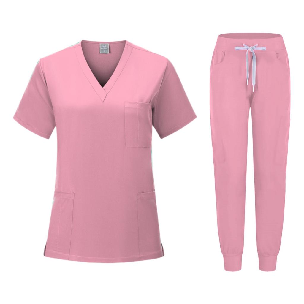 Multicolour Jogger Suits Doctor Nursing Uniforms Short Sleeve V-neck Tops Pocket Pants Nurse Scrubs Set Medical Clinical Clothes
