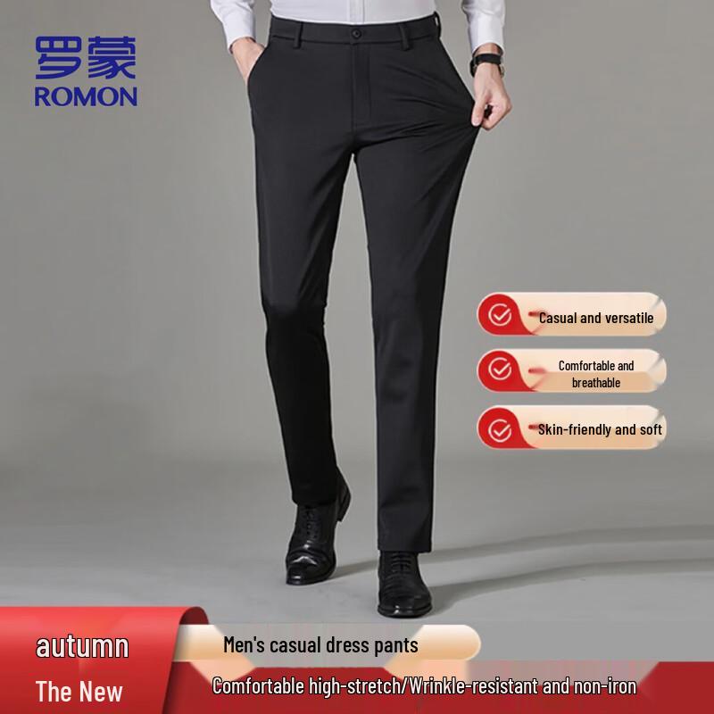 

ROMON Men s ZHX050 Straight Fit Business Casual Trousers 32