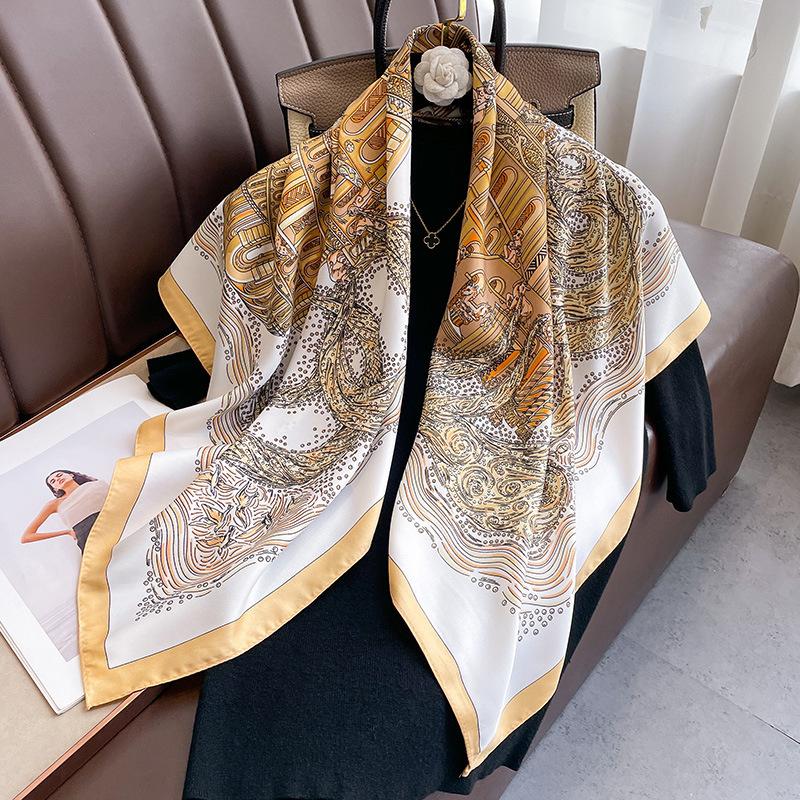 Design Twill Silk Square Scarf Women Luxury Brand Hijab Scarves Headband Foulard Ladies Shawl Wrap Echarpe Foulard Bandana