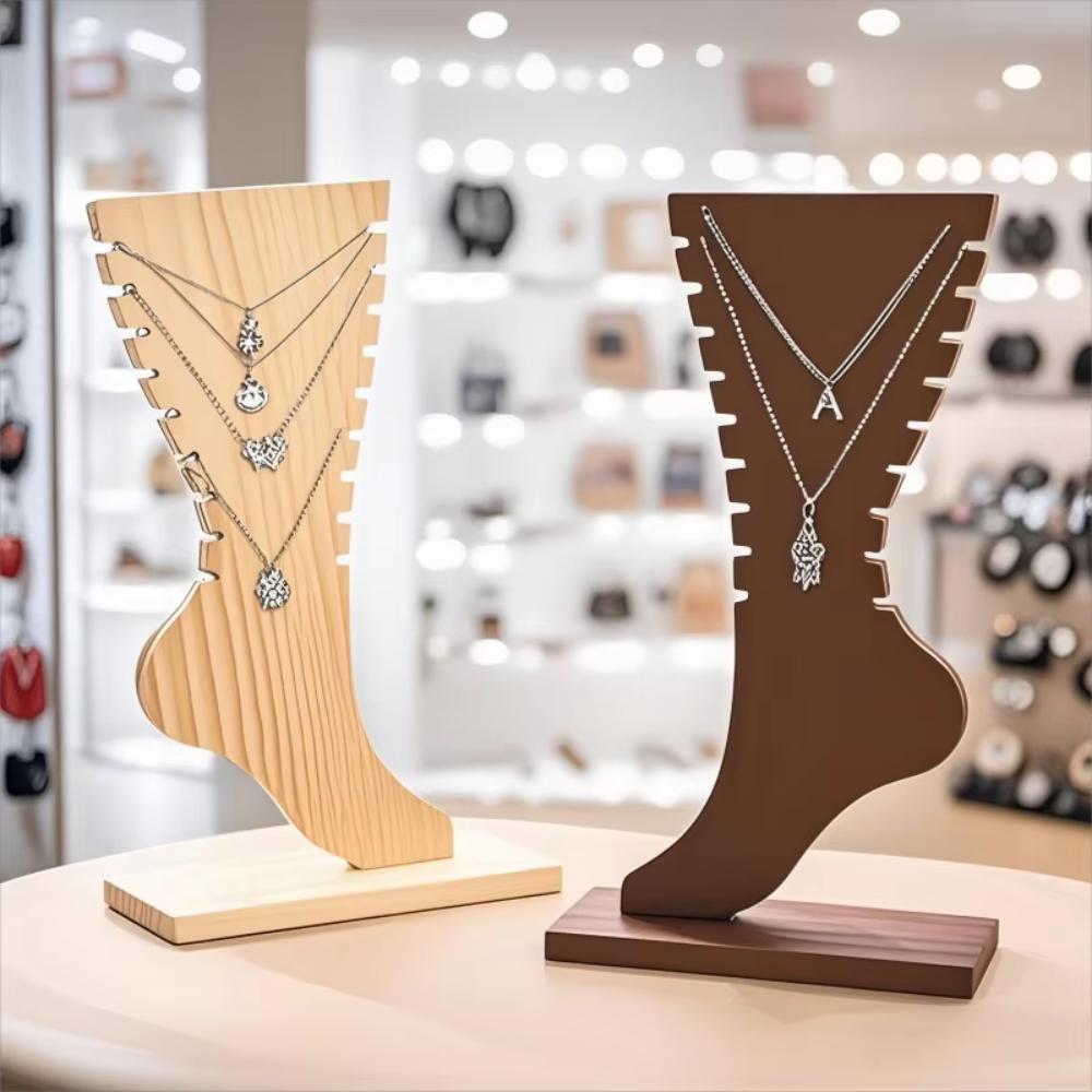 Large Capacity Wooden Necklace Frame Foot Shaped Jewelry Storage Rack  Tabletop