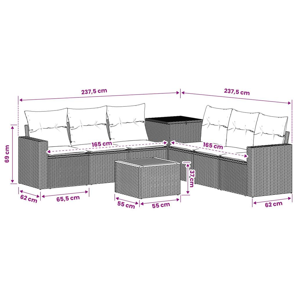 Sofa Set 8 Pieces Black and Cream White Poly Rattan and Steel