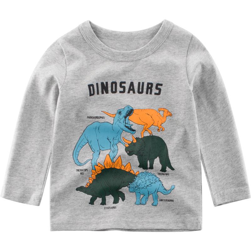 2025 Jarní dětské bavlněné tričko s dlouhým rukávem s dinosaury