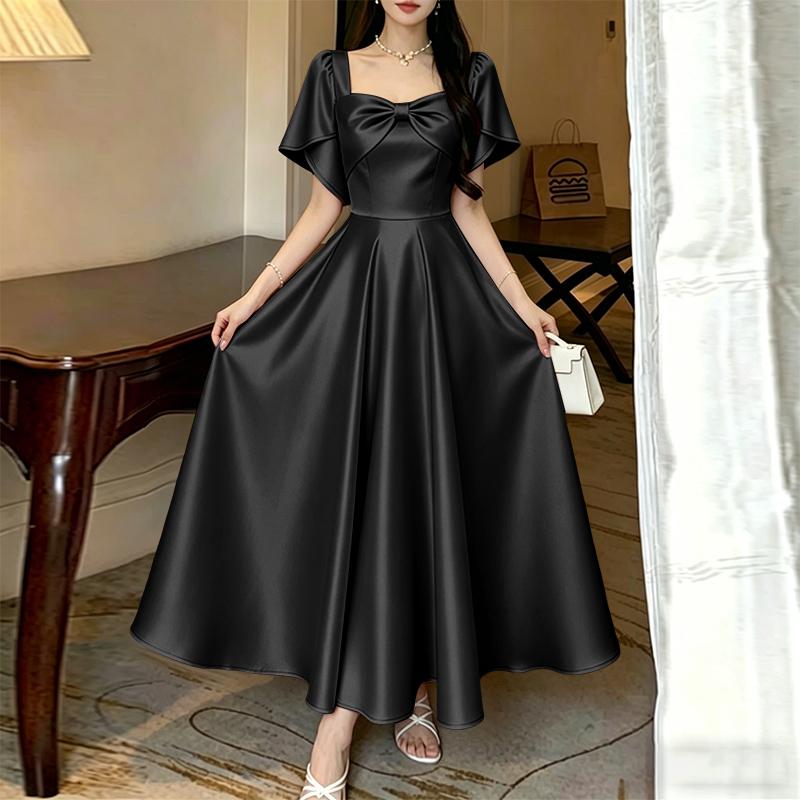 ZANZEA Women Casual Square Collar Elegant Summer Short Sleeve Satin Dress S