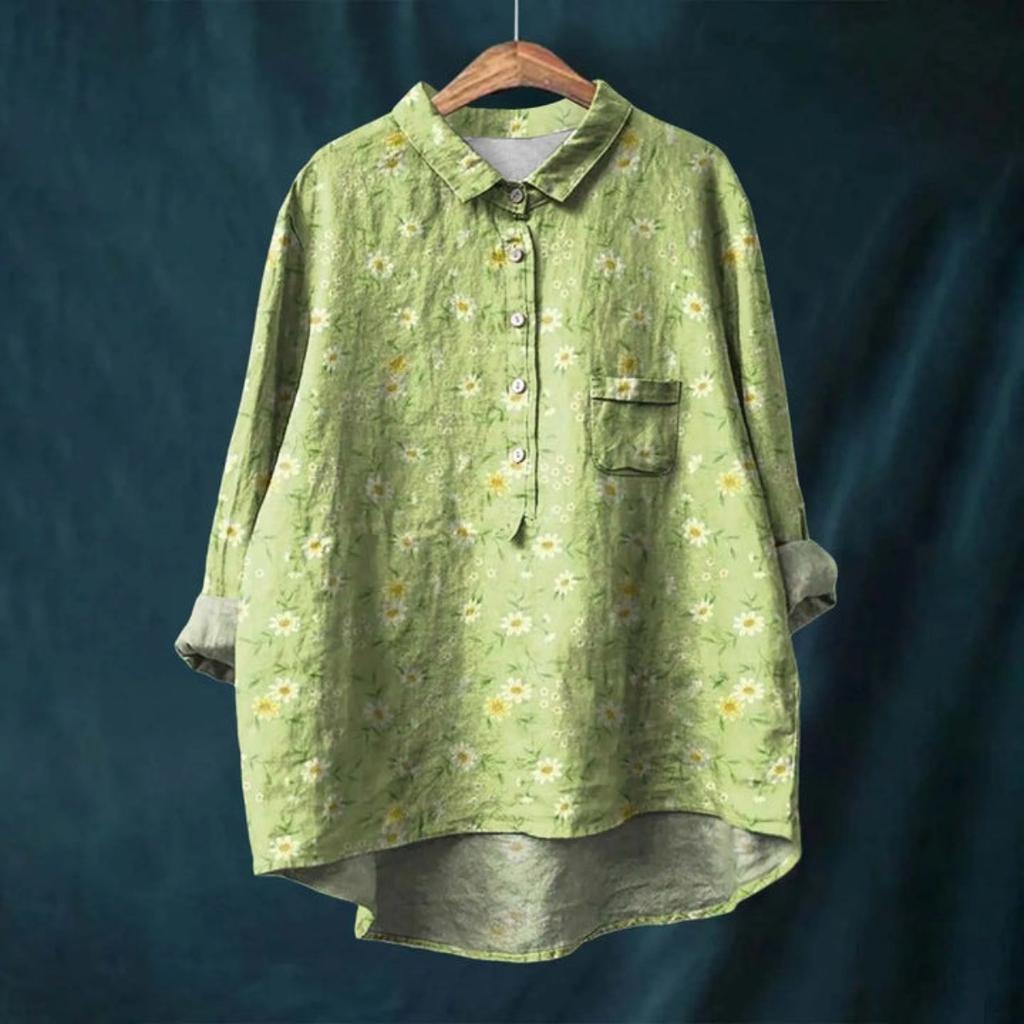 Women's Turn Down Collar Long Sleeve Floral Print Shirt Loose Fit Elegant Casual Blouse