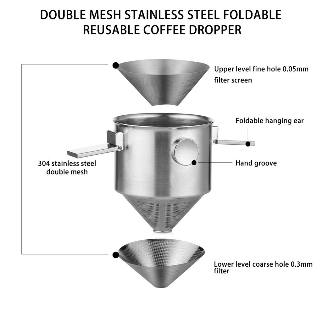 Coffee Filter Cup Pour-over Coffee Maker 304 Stainless Steel Filter Free Paper Leak Portable Bucket Appliance Foldable 350ml