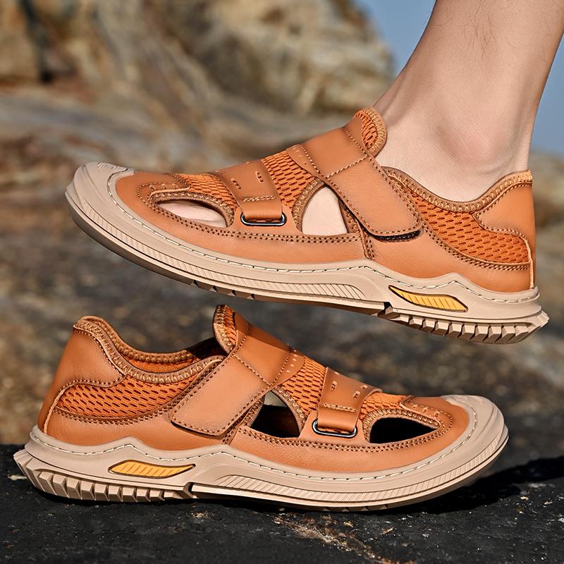 Summer Men Sandals Genuine Leather Mens Casual Shoes Outdoor Men Leather Sandals for Men Beach Shoes Roman Mens Shoes