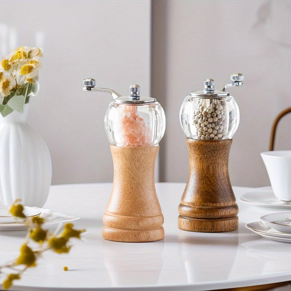2 Ein Licht/Dunkles Gummiholz Manuelle Pfeffermühle Luxus-Set, Keramisches Mahlwerk Wiederverwendbare Gewürzflasche Küche, Restaurant Zuhause Meersalzmühle