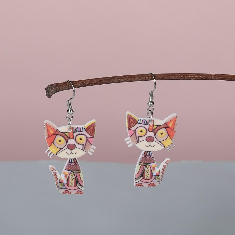 Cartoon Colorful Cat Cute Earrings, Full Hosting Environmentally Friendly Acrylic Earrings.