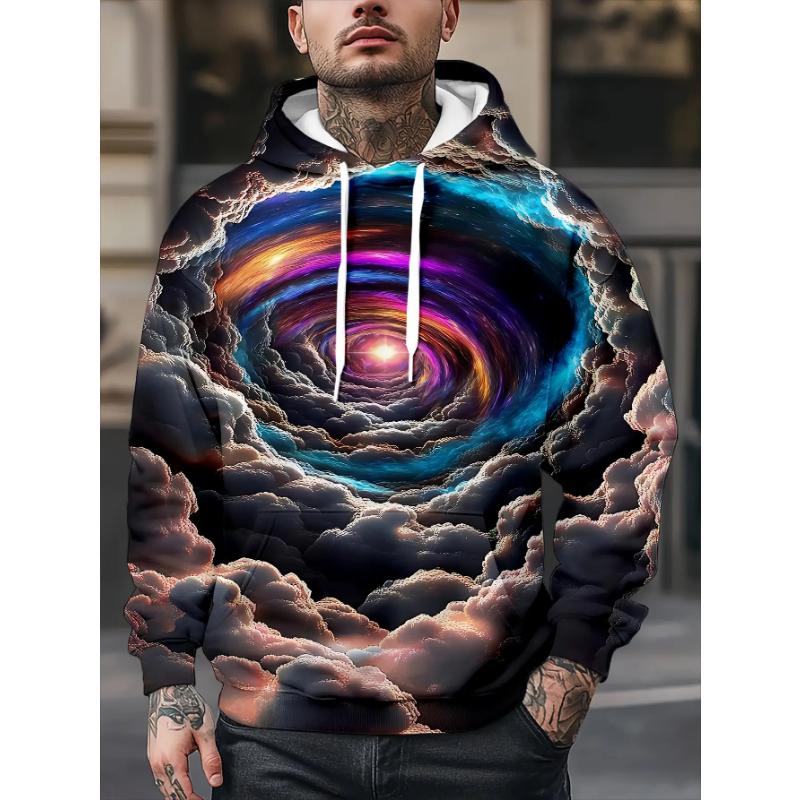 Men Colorful Vortex Cloud Galaxy 3D Full Print Hoodie Long Sleeve Casual Space Street Pullover Sweatshirt