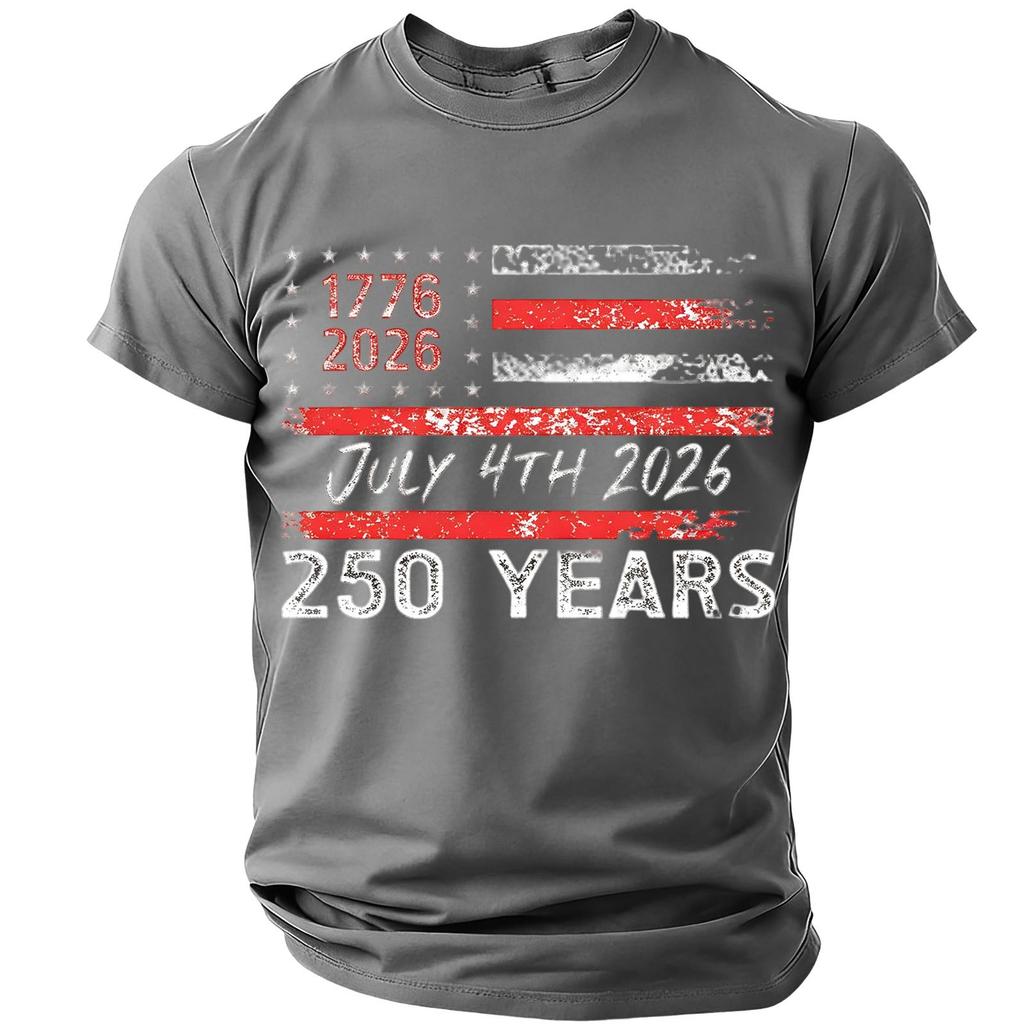 Men’s Casual Lightweight Short Sleeve Crew Neck T-Shirt with Printed Letter Graphic 1776 2026 July 4th 2026 250 Years Design Comfortable Fit