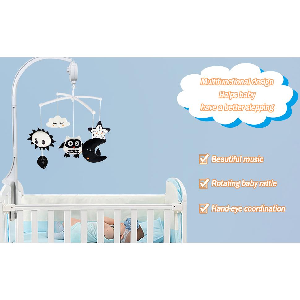 Baby Crib Mobile for Crib with Hanging Rotating Toys, Nursery Mobile with Music Box, Black and White Mobile for Baby Newborns 0-24 Months