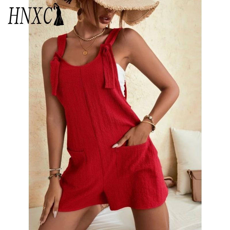 HNXC Women's Fashion Casual Solid Color Print Summer Spring Sleeveless Suspenders Trousers Jumpsuits & Rompers