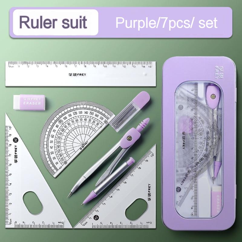 7Pcs/Set Student Compass Set School Mathematical Rulers Multi-Function Learning Professional Drawing Tool Girls Gifts Stationery
