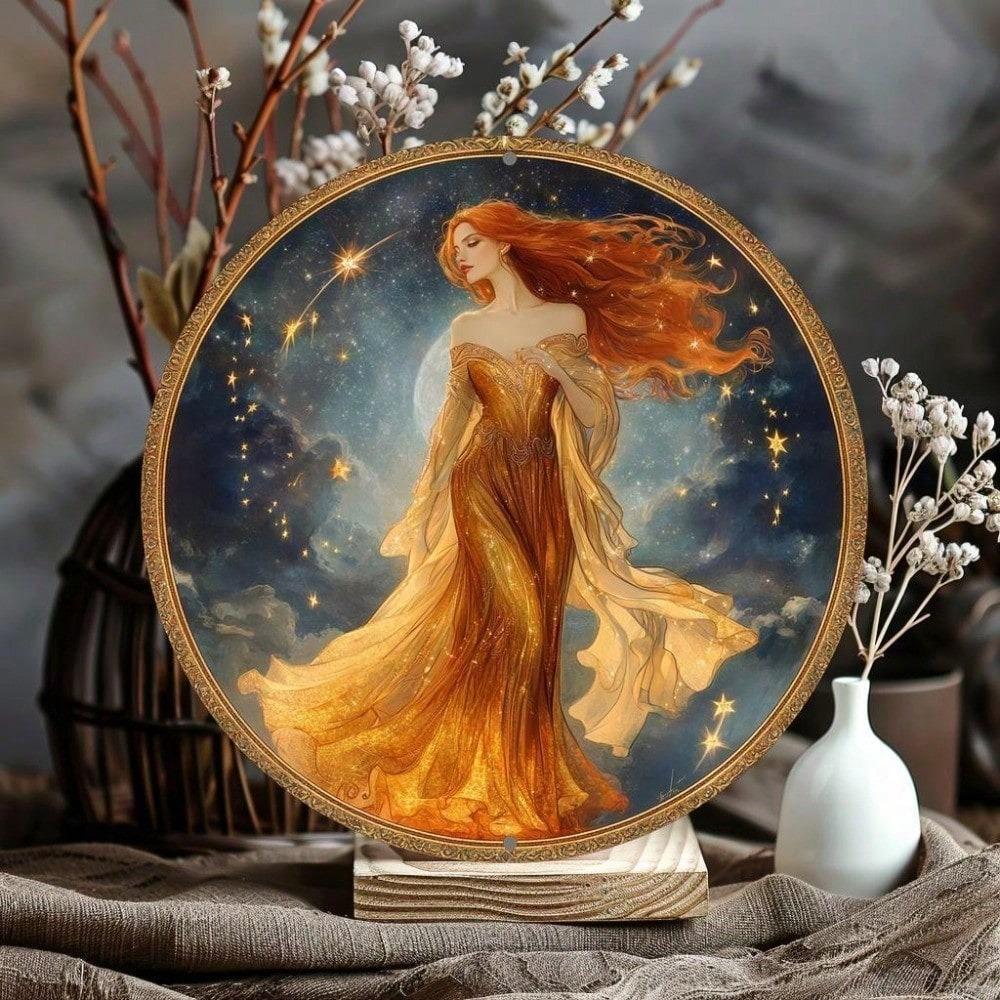 Metal Wall Art Vintage Star Moon Girl Poster for Living Room
