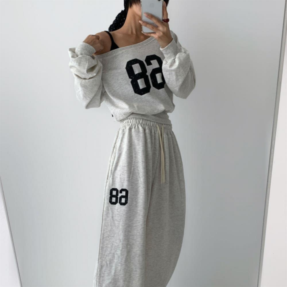 New Arrivals Open Run Women Off Shoulder Crop Sweatshirt And Loose Wide Pants