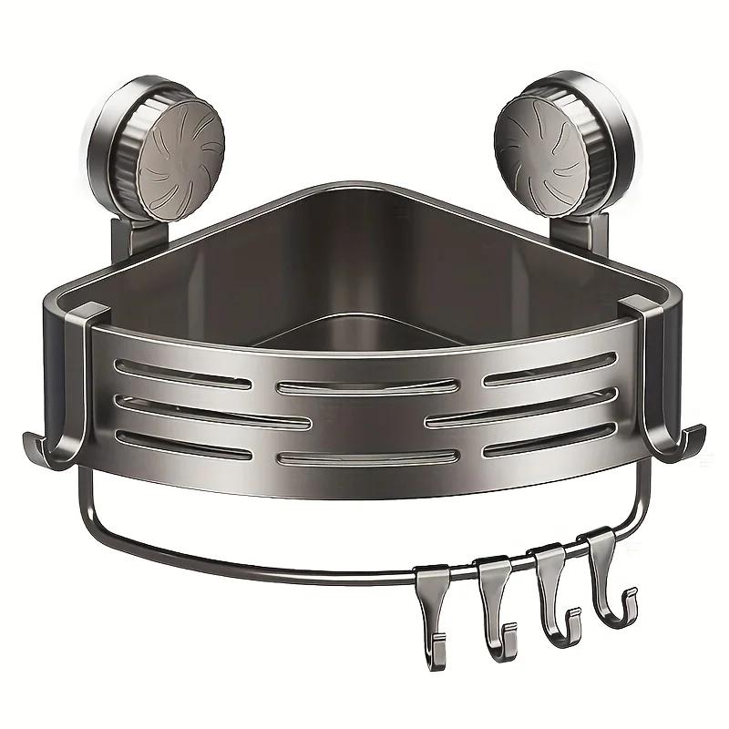 Bathroom Corner Shelf with Plastic Hook Towel Bar No Drill Space Aluminum Shower Storage Rack Bathroom Organizer