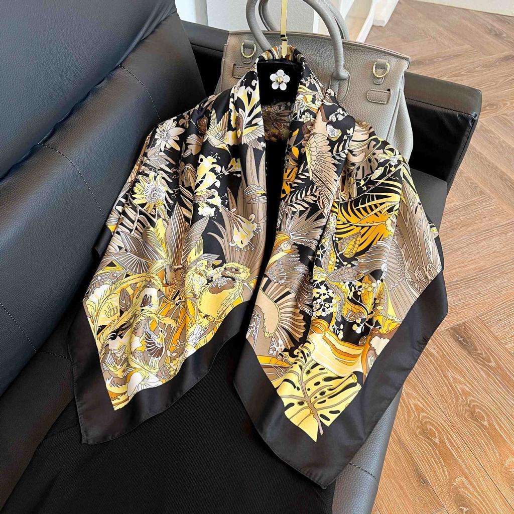 91Cm square scarf silk scarf women's new literary and fashion scarf accessories autumn and winter retro versatile shawl