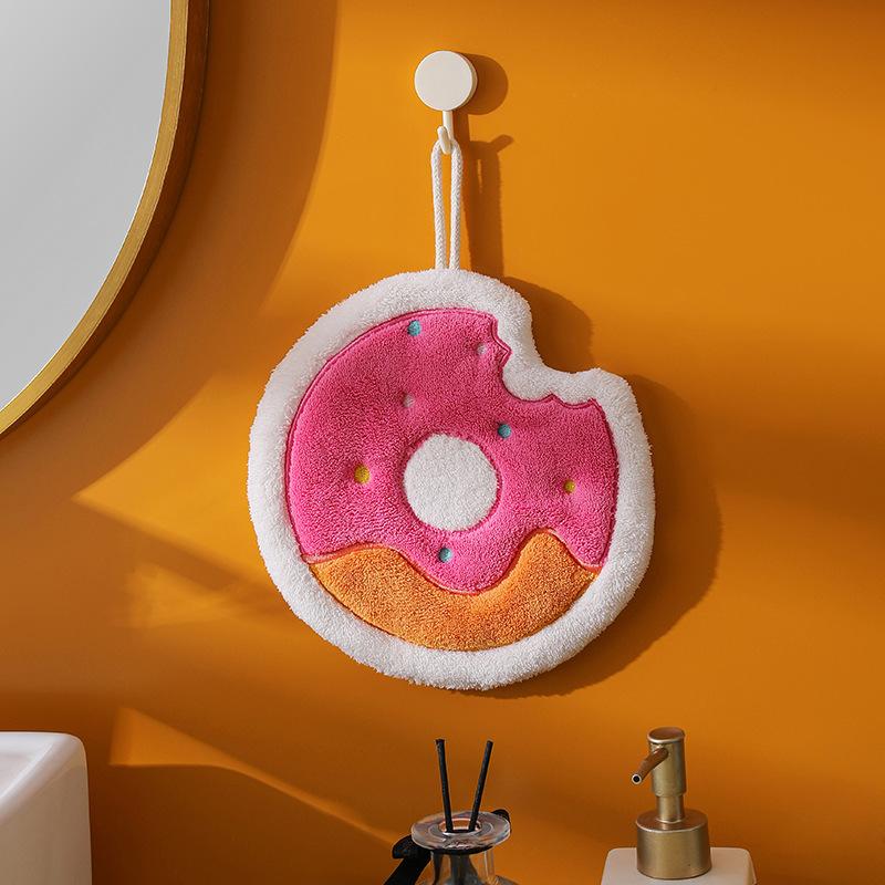 Baked Cute Embroidered Hand Towels, Absorbent Coral Fleece Square Towels, Kitchen and Bathroom Dual-purpose Hanging Absorbent Towels