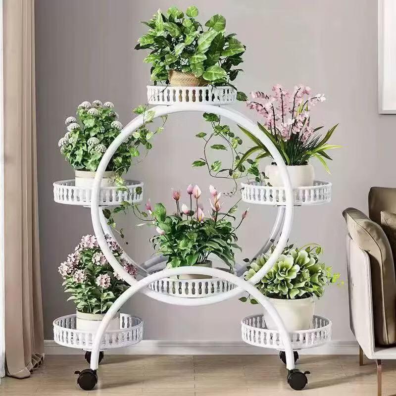Movable Iron Multi-Tier Flower Pot Stand