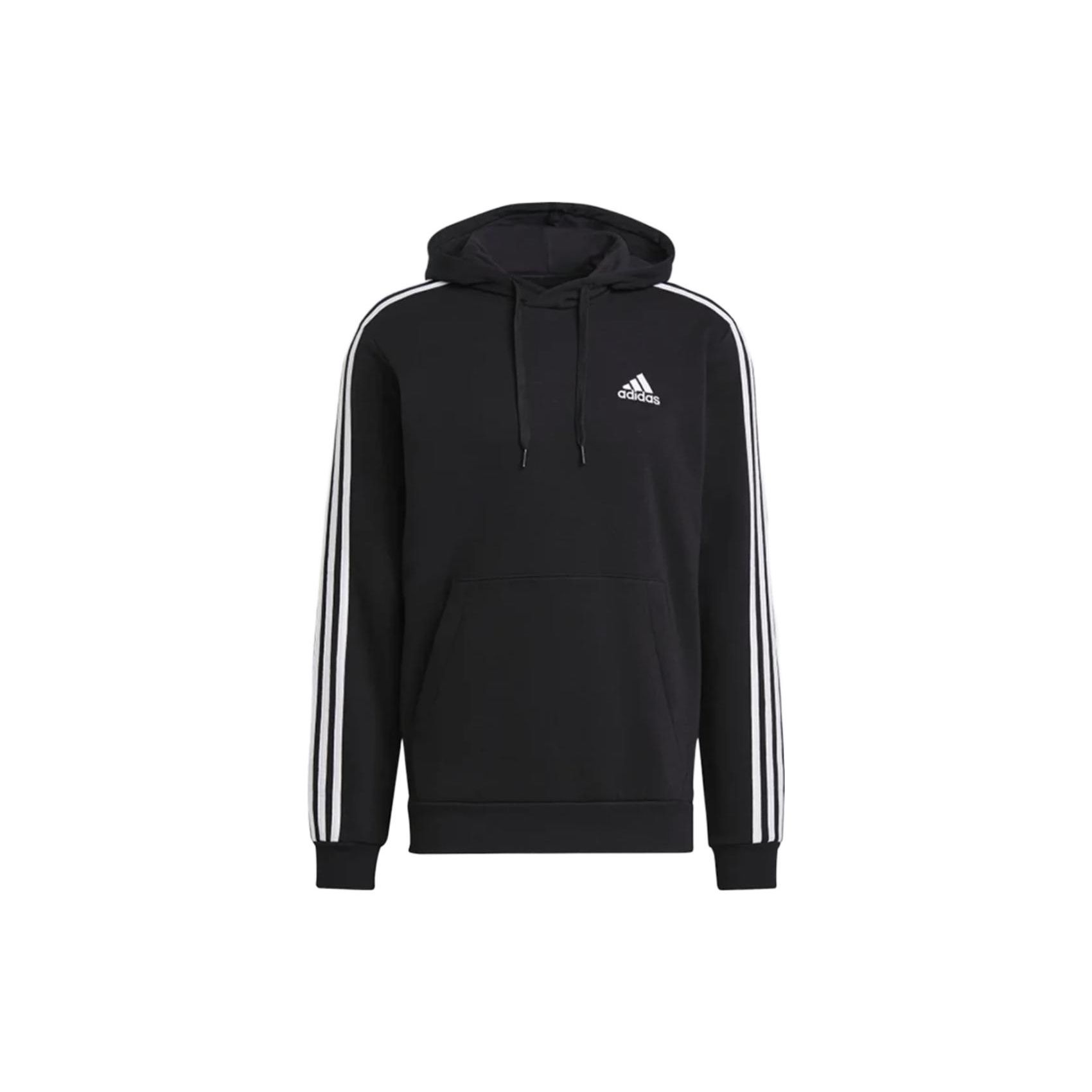 adidas Essentials Men s Black White 3-Stripes Fleece Hoodie GK9072 M