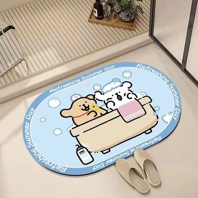 Cartoon Puppy Soft Diatom Mud Toilet Absorbent Floor Mat Bathroom Non-slip Mat Door Mat Cute Toilet Floor Mat