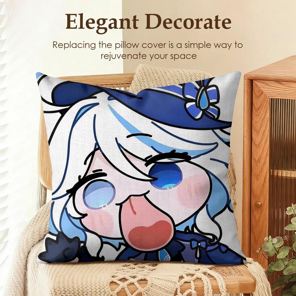 

Furina cute Genshin Impact Cushion Cover Natural Linen Organic Fabric DoubleSided Printing Sofa Home Decor Gift Pillow Case 30x30cm