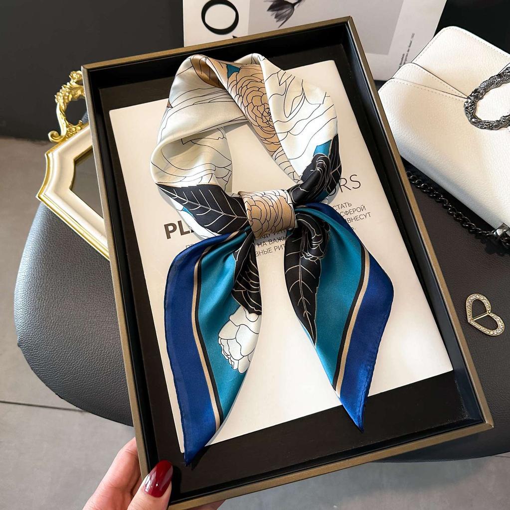 High Quality Luxury Print Silk Square Scarf Women Soft Satin Horse Hairband Neckerchief Office Hijab Headband Foulard Bag Ribbon