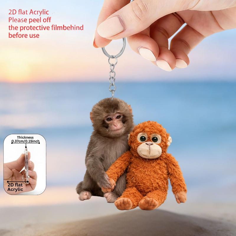 Cute Protect Punch The Monkey Acrylic Keychains Cartoon Bag Pendant Keyrings Creative Jewelry Fans Friends Gifts A9