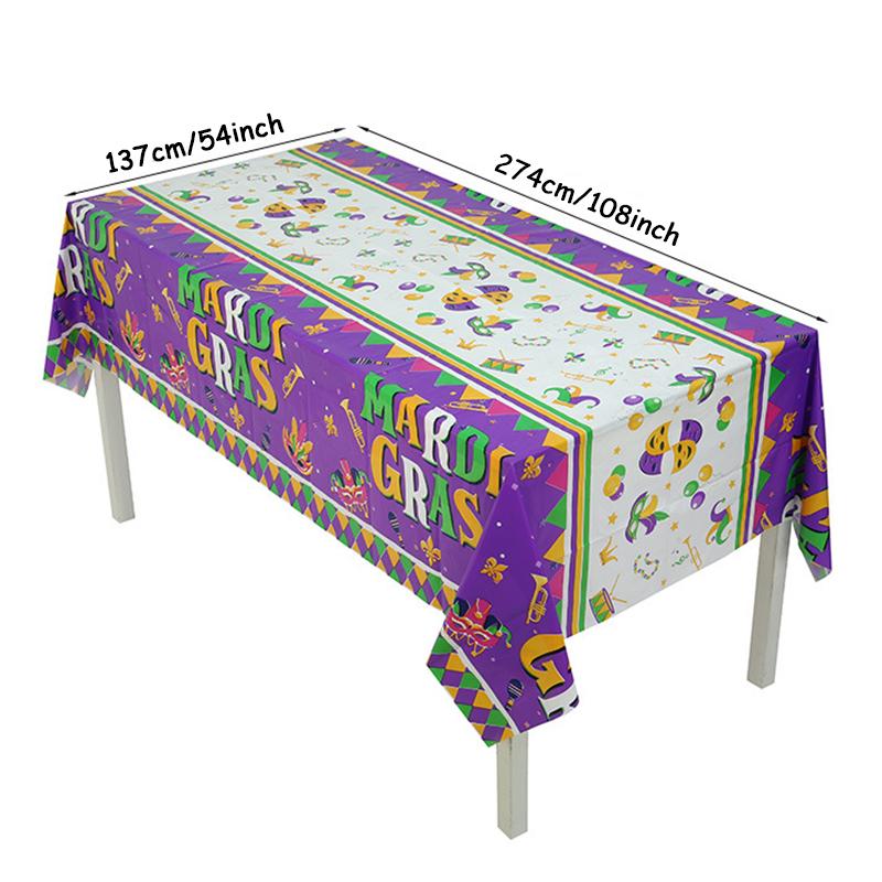 

1pc Mardi Gras Tablecloth Purple Disposable Tablecloths Plastic Waterproof Table Cover Party Decoration Supply