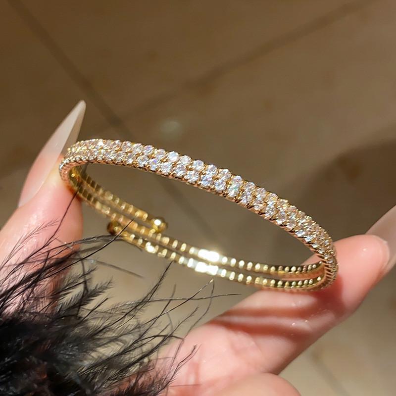 Геометрический циркониевый круглый регулируемый браслет с кубическим цирконием для модниц GoldBracelet