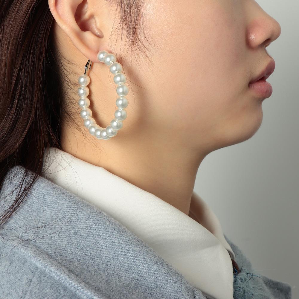 Jewelry Fashion Wedding Engagement Elegant Pearl Hoop Earrings Round Shape Drop Dangle Ear Stud