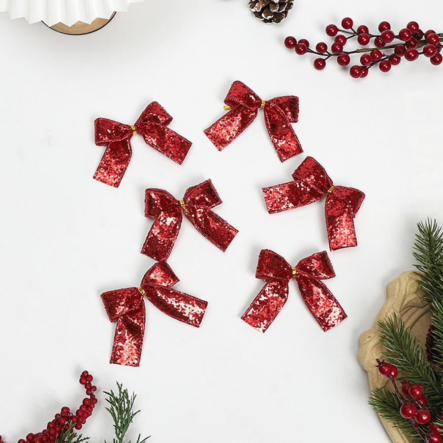 20PCS Christmas Bow DIY Christmas Tree Decoration Sequin Bow Holiday Decoration Red Small Bow Two Styles
