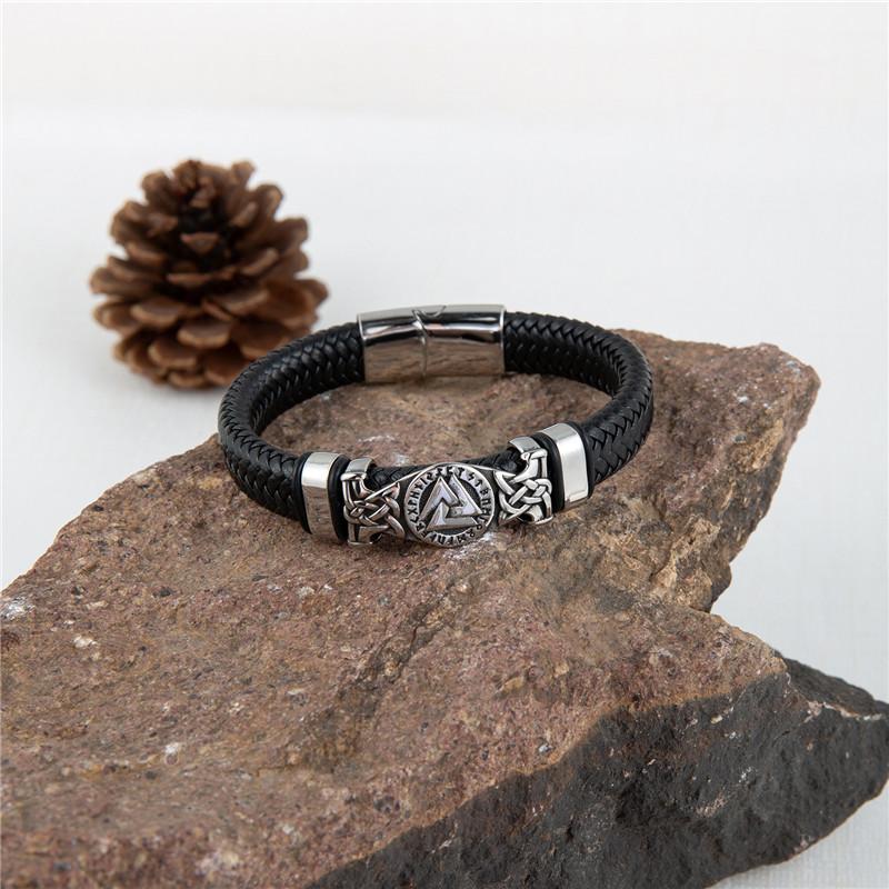 Vikings Leather Bracelet For Men 16 Strand Braided Vegvisir Amulet Scandinavian Ouroboros Jewelry