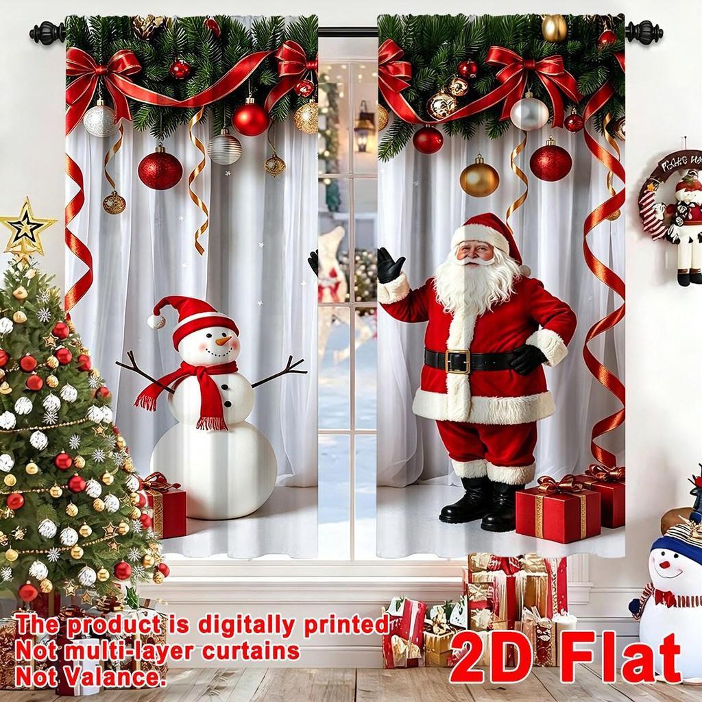 Santa Snowman Christmas Curtains – Polyester Window Drapes for Bedroom & Living Room, Holiday Home Decoray Decor