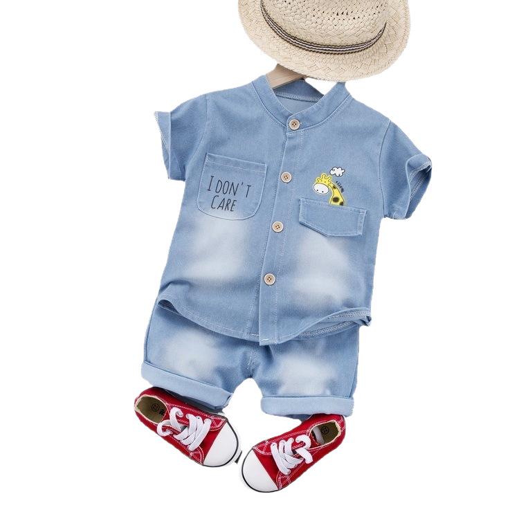 Kinder Koreanischer Stil Denim Hemd & Shorts Set mit Cartoon Hirsch Print
