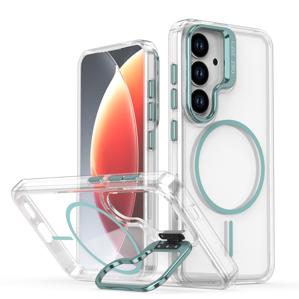For Magsafe Clear Case For Samsung Galaxy S25 Edge S24 S23 S22 Ultra Plus With Holder Shockproof Magnetic Wirelesss Charge Cover