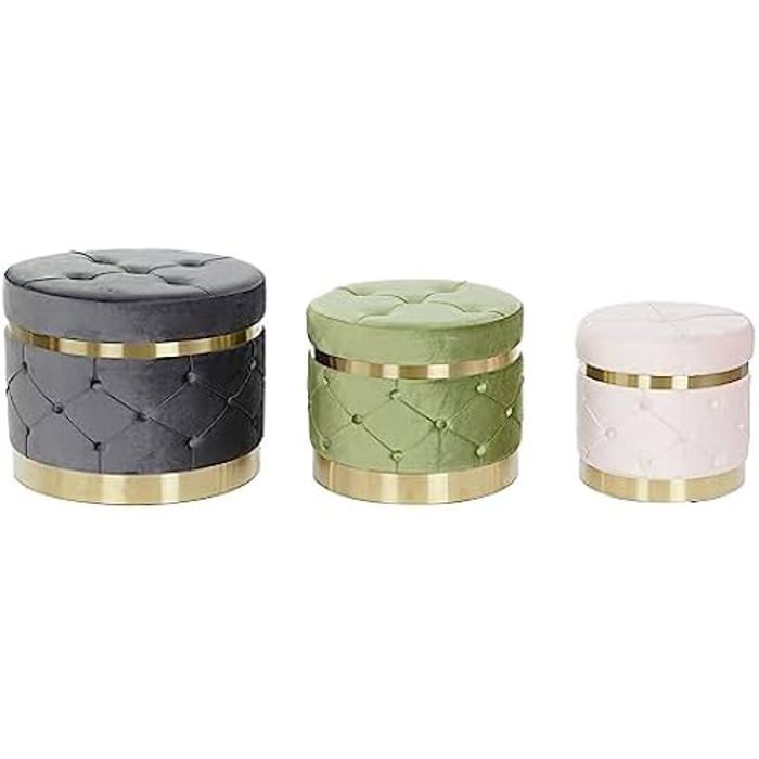 Repose-Pieds - DKD HOME DECOR - Multicolore - Bois MDF - Velours - 60x60x47 Cm