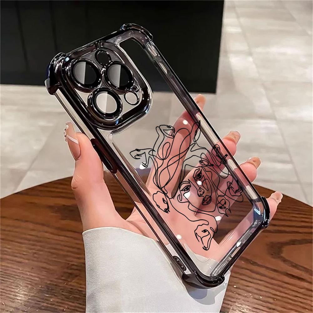 Animal Woman Girl Face Line Funda For iPhone 17 Pro 16 15 14 13 12 11 Pro Max Case 17 Plus 17E 16E 17Air Silicone Phone Cover