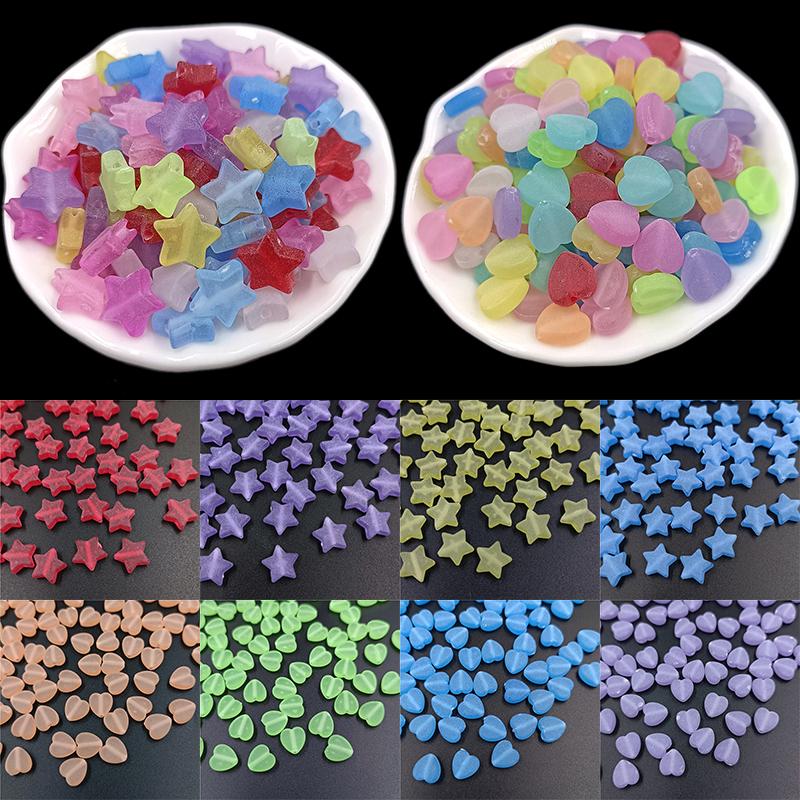 50Pcs Frosted Matte Acrylic Heart Star Beads Pendant DIY for Necklace Bracelet Jewelry Making