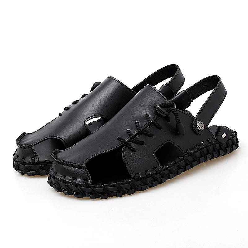 

High quality handmade men s shoes Summer trendy design styles Outdoor leisure beach Walking Black white breathable sandals 44 чёрный