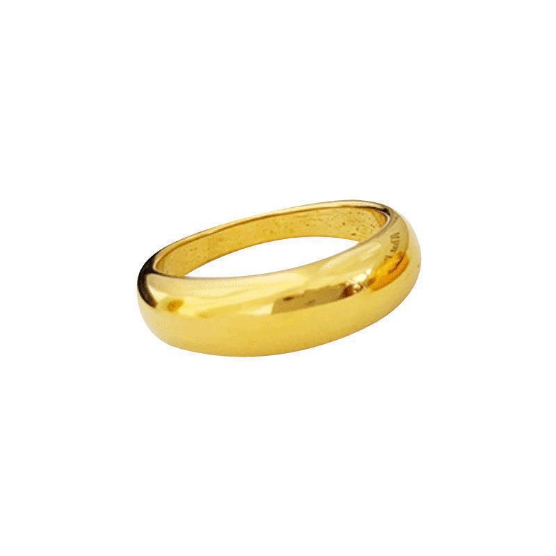 Minimalist Gold-Plated Stainless Steel Smooth Curved Ring for Women - European & American Fashion