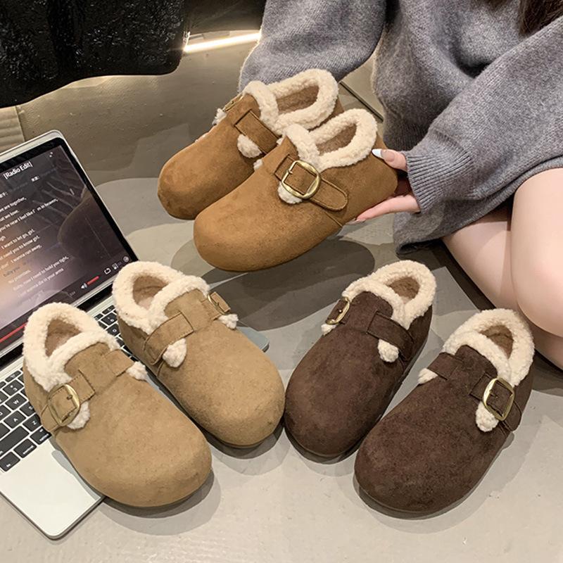 Damskie zimowe lekkie ciepłe futro na grubej podeszwie jednokrokowe pluszowe śniegowce antypoślizgowe odporne na zużycie casualowe sportowe bawełniane buty