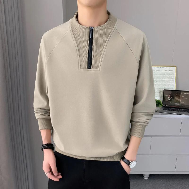 Round Neck Half-zip Sweatshirt for Men Handsome Korean Casual Long-sleeved Versatile Top Base Layer Top