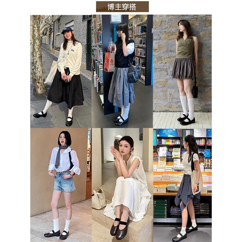 Black single shoes flat-soled French soft-soled grandma shoes versatile ballet Mary Jane shoes